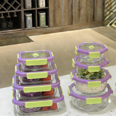 Two-color Rubber Coated Glass Vacuum Sealed Food Storage Containers
