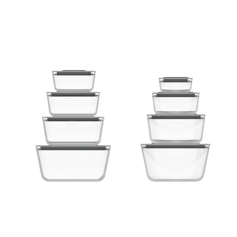 Stackable Borosilicate Glass Food Storage Containers | Negative Pressure Vacuum Plastic Lids, Airtight Leakproof Meal Prep Container Set